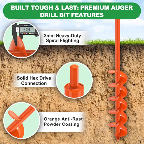 Heavy Duty Garden Auger Drill Bit For Planting 4x32 Inches With Double Helix Design For Faster Digging Fits Three Eighths Inch Hex Drive