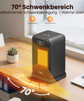 2 In 1 Indoor Space Heater With Remote on desk, showing 70 degree oscillation and LED display, 1500W desk heater for office use