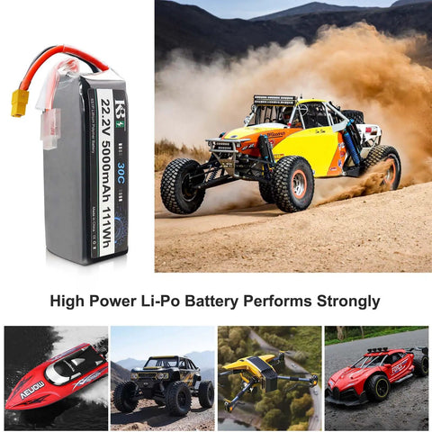 Six-Cell 5000mAh LiPo Battery High Discharge Soft Pack 22.2V 30C Rechargeable Lithium Polymer With XT60 Connector in RC vehicles
