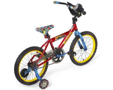 Red 18 Inch Kids Bike for Learning to Ride, Built to Last, with sturdy frame and training wheels, ideal for ages 6 to 9.