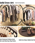 Industrial Style Heavy Duty Coat Rack For Home And Store Display Freestanding Clothing Rack With Nano Coated Glossy Finish and Anti Oxidation Durability 120 By 130 Cm Gold Tone, showcasing thick solid iron base and hooks.
