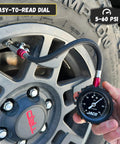 Tire Pressure Gauge With Lightning Chuck Battery Free High Accuracy ANSI B40 1 Certified Reads Up To 60 PSI Instant Lock Valve Stem For Fast On The Go Tire Checks, black hose on wheel