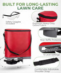 25 Lb Handheld Seed Spreader With Enclosed Metal Gears, Rear Baffle, Adjustable Flow Control, Durable Oxford Bag, Red, Easy Grip