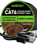 Coiled Cat6 Outdoor Ethernet Cable 100 Ft Direct Burial 24AWG waterproof with LLDPE UV Jacket, suitable for tough outdoor networks.