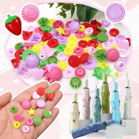 142 Sets Of Plastic Snap Button Fasteners No Sew DIY Snap Buttons 6 Styles Mixed Shapes Strawberry Sunflower Heart