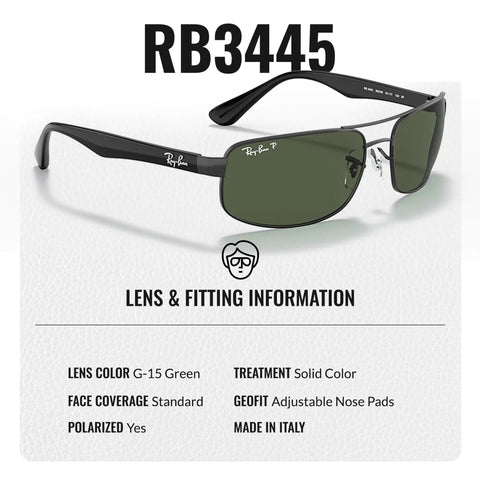 Rectangle Polarized Sunglasses For Men With G15 Green Lens And Modern Edge Frame shown with specifications below