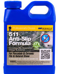 Slick Free Super Grippy Anti Slip Floor Treatment And Sealant For Tile Stone Concrete Inside Exterior Easy Apply Formula Guard For Hard Surfaces Covers 750 Sq Ft Per Quart jug with a blue handle.