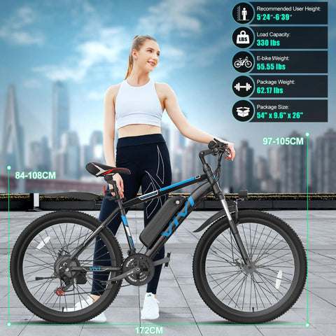 Kick Back And Roll Easy 26 Inch Electric Bike For Adults With 500W Brushless Motor and 48V Removable Battery displayed with user.