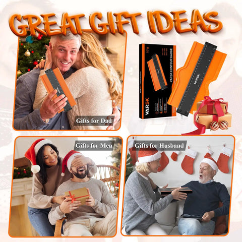 Contour Gauge Tool With Lock 10 Inch Irregular Shape Duplicator as gift in holiday setting with happy men