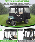 Top Shelf Golf Cart Enclosure For Ezgo Rxv Four Passenger Eighty Inch Extended Roof showcasing 360° clear view and roll-up feature.