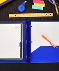 Two Pocket Poly Folder Set With Three Hole Punch Prong Fasteners For Letter Size Papers Assorted Colors Three Per Pack on desk