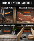 Pro Grade Aluminum String Line Level For Masonry And Fence Jobs used for fencing, landscaping, and masonry work in various layouts.