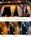 Solar String Lights Outdoor 100ft G40 Globe Bulbs Waterproof Dimmable LED With Remote Solar Powered for patio, showing 3 color temperatures.