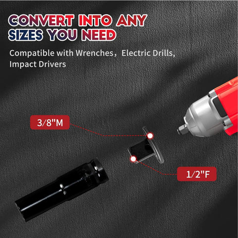 Low Profile Impact Socket Adapter Set Three Piece In CR-MO Steel Heavy Duty With Magnets For Tight Spaces converting 3/8M to 1/2F
