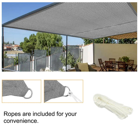5x7 Gray Sun Shade Sail With Straight Edge And Grommets UV Blocking Water Permeable Canopy Cover installed over patio