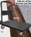 Heavy duty swivel caster set showcasing smooth silent wheels on tile, wood, and cement surfaces with a platform for easy mobility.