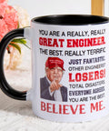 Engineer Mug 11 Oz For Men And Women Ceramic Coffee Cup Gift For Engineers On Christmas Father's Day Mother's Day Birthday Totally Boss Gift For Mechanical Civil Electrical Software Pros with humorous text design
