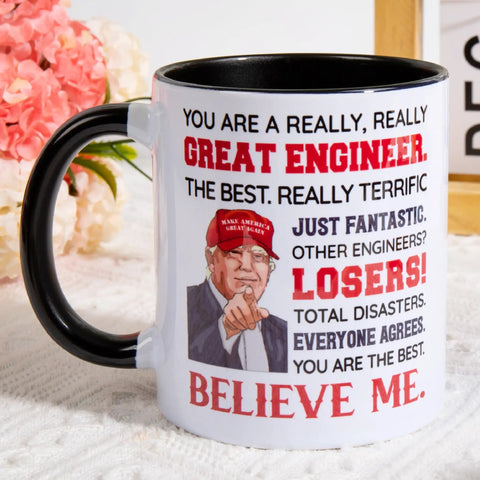 Engineer Mug 11 Oz For Men And Women Ceramic Coffee Cup Gift For Engineers On Christmas Father's Day Mother's Day Birthday Totally Boss Gift For Mechanical Civil Electrical Software Pros with humorous text design