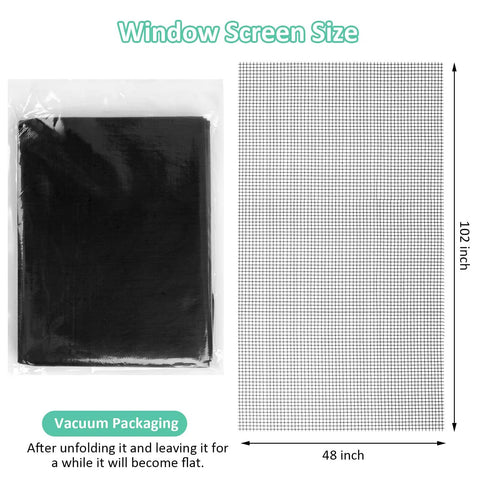 No Sweat DIY Trim To Fit Window Screen For Sliding Doors And Patios And Pet Proof Anti Mosquito Mesh, black polypropylene size 48 x 102 inches.