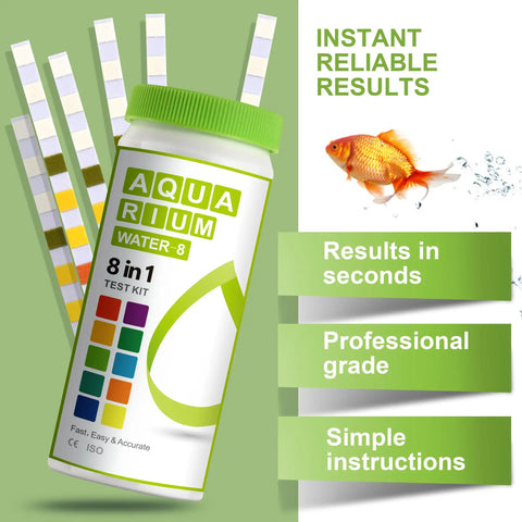 Go-To 8-In-1 Aquarium Test Kit For Fish Tanks With Quick And Accurate Water Testing Strips For Freshwater Tanks And Ponds Tests PH Ammonia Alkalinity Hardness Chlorine Nitrate Nitrite And More, 50 strips