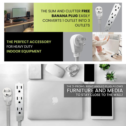 Badass 16 By 3 SJT Extension Cord 8 Foot Heavy Duty Workhorse with snap fit 3 outlets and ultra thin flush socket for wall use.
