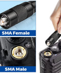 Dual Band VHF UHF Ham Radio Antenna for BaoFeng Wouxun Walkie Talkies showing SMA Female and Male connectors