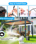 Diagram showing installation of Portable Misting System With 9L Water Bucket And Built In 10000mAh Battery PCS Pump for outdoor cooling.