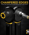 Heavy Duty 25 Piece Torx Bit And E Socket Set Made From Tough S2 Alloy And Chrome Vanadium Steel showing chamfered edges for precision.