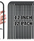 Heavy Duty Trampoline Stakes 12 Pack 12 Inch Ground Anchors U Shaped Galvanized Steel Rebar Stakes Screw In For High Wind Outdoor Safety Windproof Trampoline Anchors And Wind Reinforcement Kit