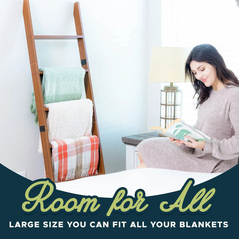5 Foot 8 Inch Blanket Ladder For Living Room And Bedroom With 6 Tiers Wall Leaning Laminate No Snag Construction holding blankets