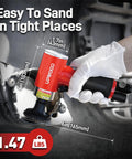 Tiny But Mighty Mini Air Powered Orbital Sander Kit 2 Inch Right Angle Surface Prep Tool used on auto body panel