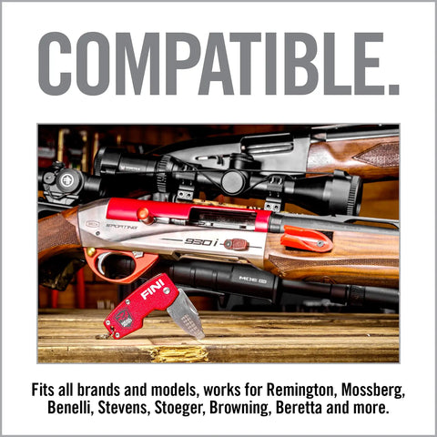 FINI Shotgun Tool Choke Wrench With Scope Turret Adjuster And Keychain near a sporting rifle