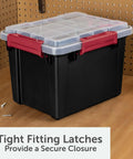 Rugged 5 Gallon Waterproof Storage Bin With Tight Gasket Seal And Heavy Duty Latches, featuring secure tight fitting latches.