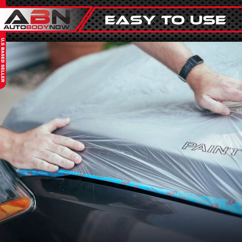 Clear Plastic Sheeting 10 Micron 20x250 Ft Protective Masking Film For Automotive Painting And More being applied to car