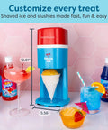 Next Level Electric Shaved Ice And Snow Cone Maker, compact blue machine with shaved ice, ideal for summer drinks and desserts.