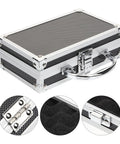 Compact Toolbox Organizer With Reinforced Handle For Hand Tools And Accessories Portable Small Tool Storage Box Pro Grade Case Durable And Travel Ready With Internal Foam Padding To Protect Your Gear, shown with metal accents and foam inserts.