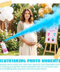 Epic Giant Gender Reveal Fire Extinguisher Pack With Blue Smoke Bombs being sprayed outdoors at a baby shower party.