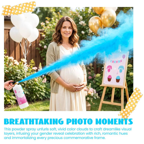 Epic Giant Gender Reveal Fire Extinguisher Pack With Blue Smoke Bombs being sprayed outdoors at a baby shower party.
