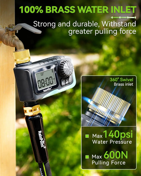 Brass Inlet With Brass Swivel Sprinkler Timer With Rain Delay And Manual Watering Digital Hose Irrigation System Kit For Lawns