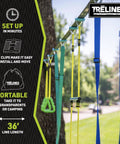 Backyard Gymnastics And Swing Set Kit With 36 Ft Slackline, Monkey Bars, and Clips Easily Set Up Between Trees