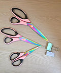 Ribbon Scissors Set All Purpose Titanium Blades Stainless Steel Sharp Scissors With Comfort Grip Handles Three Pack Pink And Black For Paper Fabric Crafting And Office Use, 3 scissors