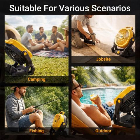 Cordless Jobsite Fan With 750 CFM, Battery Powered Portable Shop Fan, Includes AC Adapter, for camping and outdoor use