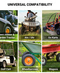 Collage showing Heavy Duty 13x6.50-6 Inner Tube With TR-13 Straight Valve For Razor Dirt Quad ATV Golf Cart Riding Mower