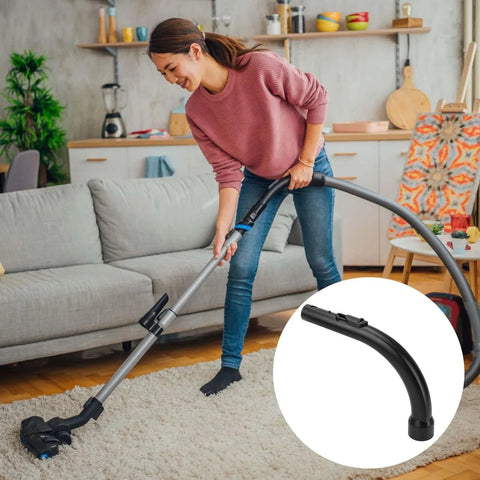Miele Curved Hose Extension For S2110 S501 S524 And C1 C2 C3 Canister Vacuums in use during home cleaning, black plastic wand