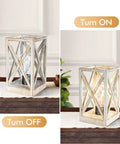 2 Pack Retro Battery Powered Table Lamps Cordless Nightlight Set with white finish, shown with warm glow and off mode.