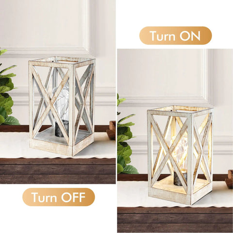 2 Pack Retro Battery Powered Table Lamps Cordless Nightlight Set with white finish, shown with warm glow and off mode.