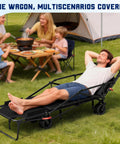 Heavy Duty Folding Wagon 2-In-1 Collapsible Cart For All Terrain, 650 lb Capacity, shown as beach chair near campsite.