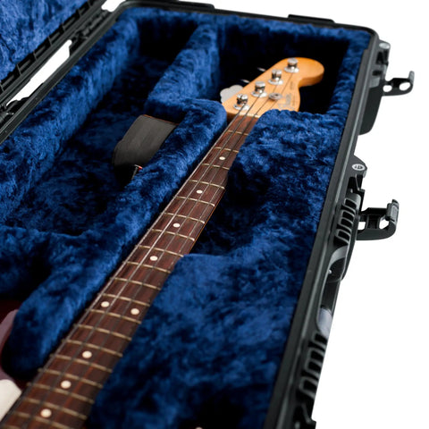 Titan Series Beefy Waterproof Bass Guitar Case for Jazz and Precision Styles IP67 Dustproof and Water Resistant Right Handed Lightweight NK-7 Resin Build ATA-300 Certified for Tough Travel, open case with bass neck