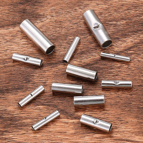 120 Pcs Non Insulated Butt Connectors For 22 To 16 Gauge Wire, Uninsulated Butt Splice Connectors, Copper Tin Plated on wood surface