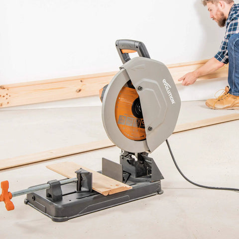 14 Inch Chop Saw For Do It All Materials With One Blade Cuts Metal Plastic Wood And More Miter Up To 45 Degrees Includes TCT Blade For Nails And Steel